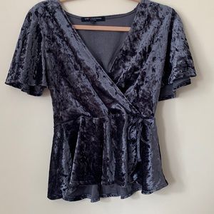 Crushed Blue Velvet Wrap Top